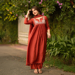 0001 Embroidered Readymade Long Salwar - Rust Orange