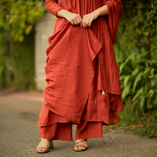 9475 Embroidered Readymade Long Salwar - Rust Orange