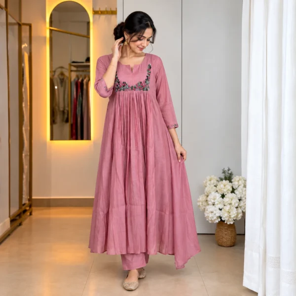 Readymade Salwar - Pastel Pink - View 1 Embroidered Readymade Salwar - Dusty Rose