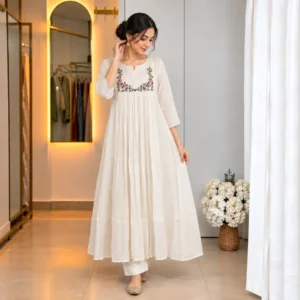 Readymade Salwar - White - View 1 Embroidered Co-ord Set - White