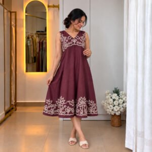 A line Grape colour Dress - Front View A line Grape colour Dress