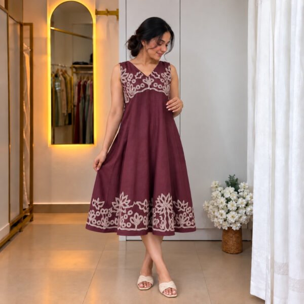 A line Grape colour Dress - Front View A line Grape colour Dress