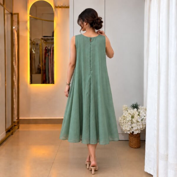 A Line Pastel Green and Peach Dress - Back View A Line Pastel Green and Peach Dress
