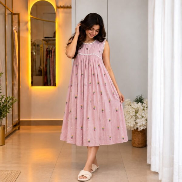 A-Line Dress – Powder Pink – Front View A-Line Dress - Powder Pink