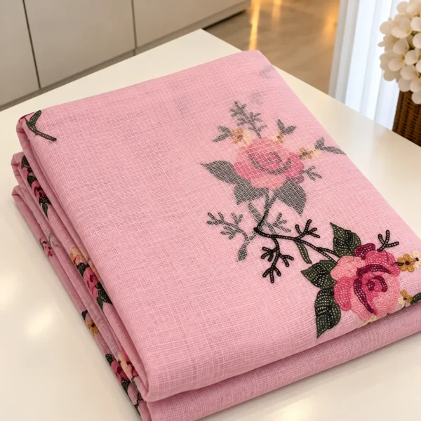 Net Cotta Saree - Pastel Pink Net Cotta Saree - Pastel Pink