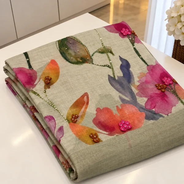 Linen Tissue Saree - Pastel Green Linen Tissue Saree - Pastel Green