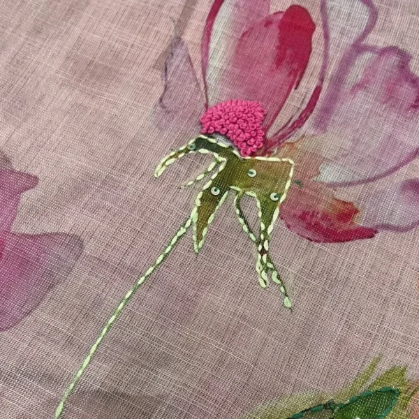 Linen Tissue Saree - Pastel Pink - Detail View Linen Tissue Saree - Pastel Pink