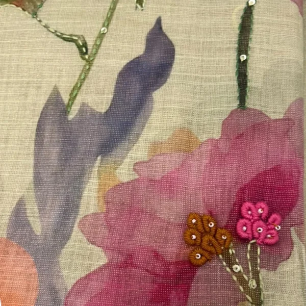 Linen Tissue Saree - Pastel Green - Detail View Linen Tissue Saree - Pastel Green