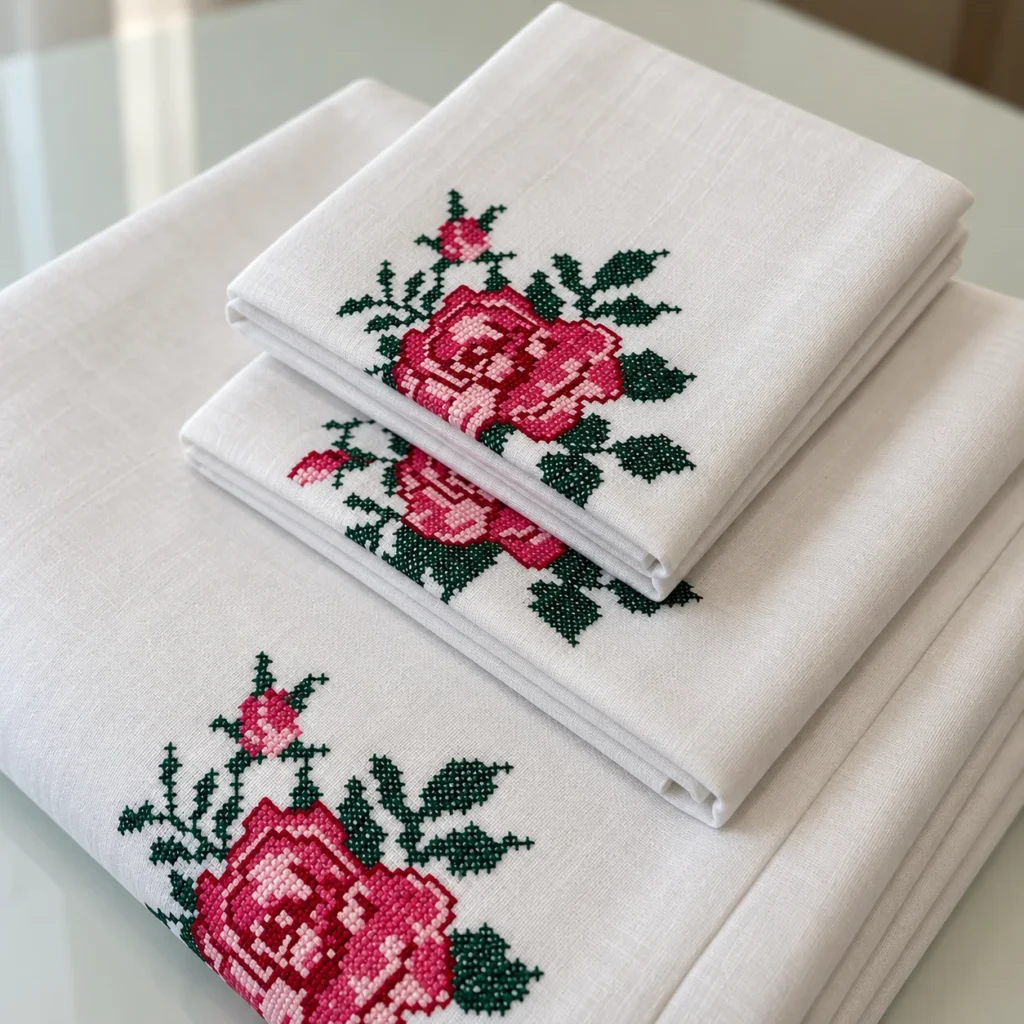 Machine Embroidery white Cross Stitch Cotton Bedsheet