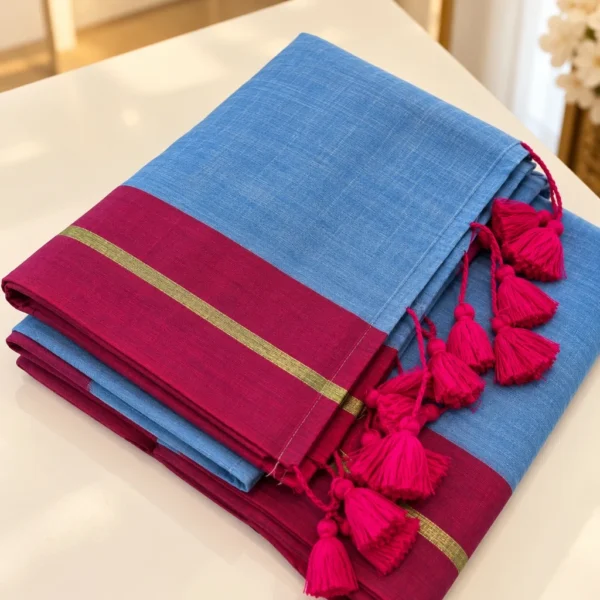 Mul Cotton Saree - Blue Mul Cotton Saree - Blue