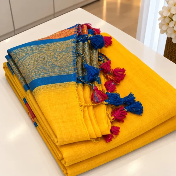 Mul Cotton Saree - Yellow