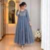Readymade Salwar - Powder Blue - View 1 Embroidered Readymade Long Salwar - Powder Blue