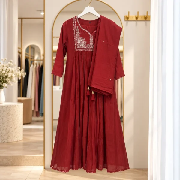 1392_2 Embroidered Readymade Long Salwar - Rust Orange