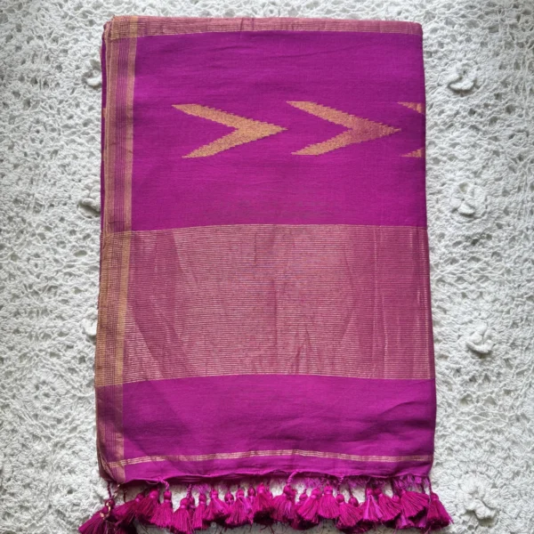 1913 Mul Cotton Saree - Rani Pink