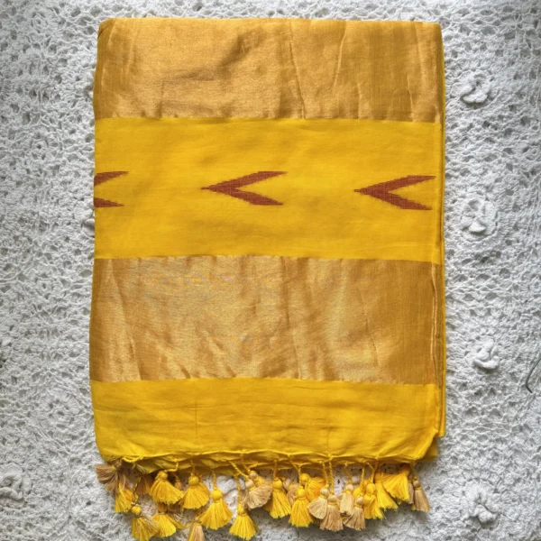 1916 Mul Cotton Saree - Yellow