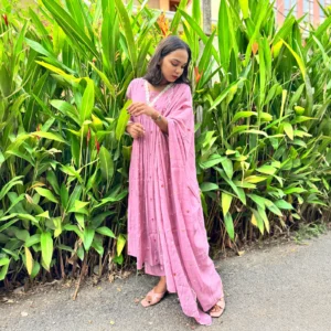 1980_1 Floral Printed Readymade Salwar - Onion Pink