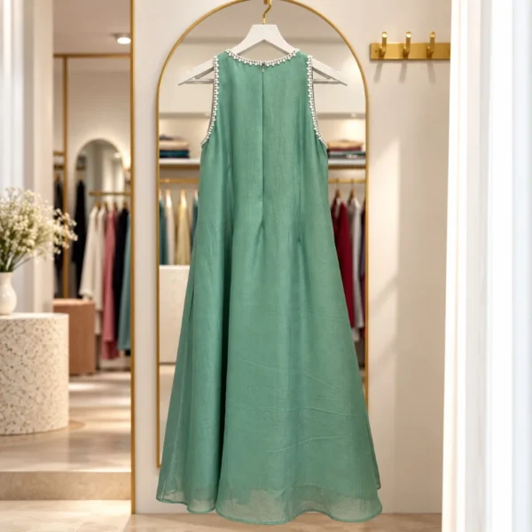 1990-1 Vichithra Silk A-Line Dress - Pastel Aqua Blue