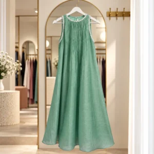 1990 Vichithra Silk A-Line Dress - Pastel Aqua Blue