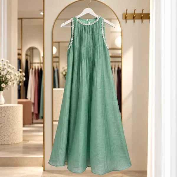 1990 Vichithra Silk A-Line Dress - Pastel Aqua Blue
