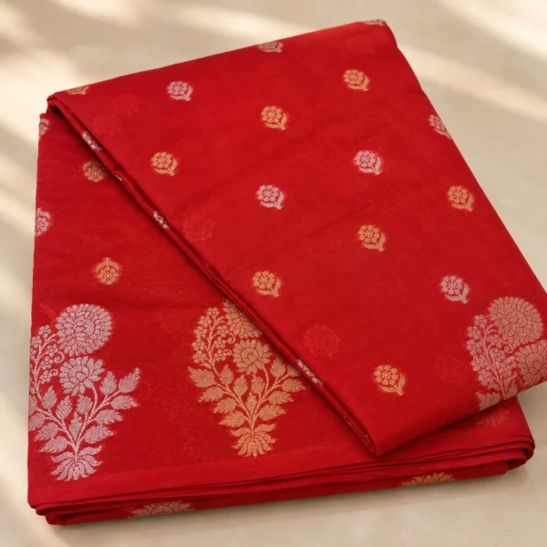 Semi Katan Saree - Red Semi Katan Saree - Red