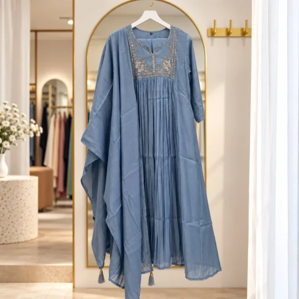 2039_2 Embroidered Readymade Long Salwar - Powder Blue