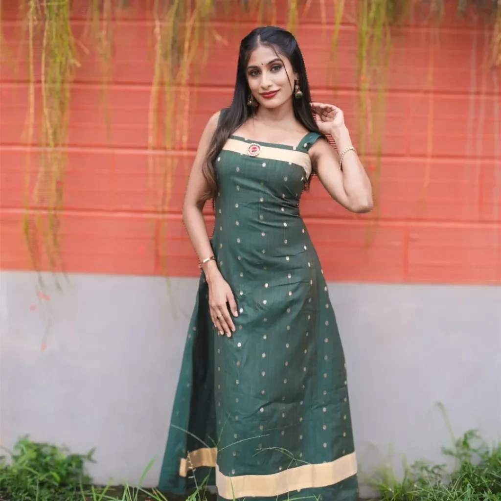 Chanderi A-Line Dress – Green
