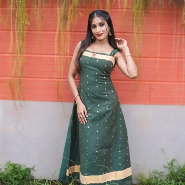 chanderi_aline_dress_green Chanderi A-Line Dress - Green