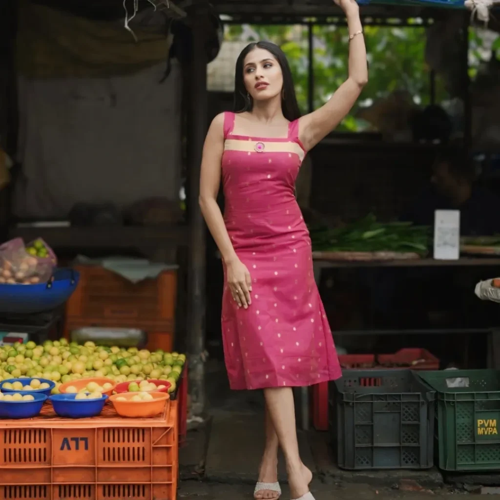 Chanderi A-Line Dress – Pink