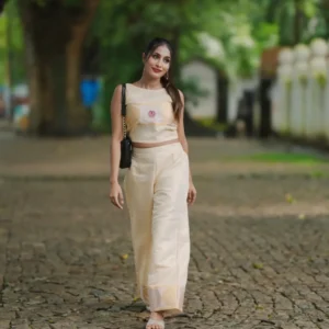 Semi Tissue Co-ord Set - Golden Kasavu