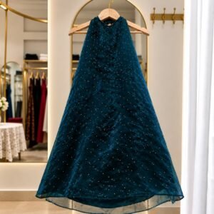 shimmer-organza-frock-peacock-green-front-1.jpg Shimmer Organza Frock - Peacock Green