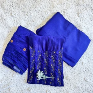 soft_silk_blue_1 Soft Silk with Handwork Unstitched Salwar Suit - Blue