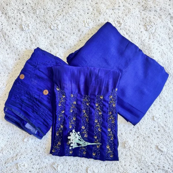 soft_silk_blue_1 Soft Silk with Handwork Unstitched Salwar Suit - Blue