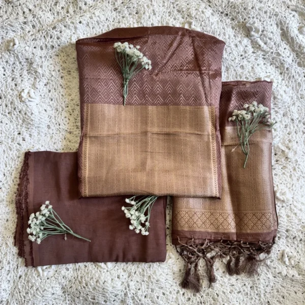 soft_silk_brown_1 Dolo Silk Banarasi Unstitched Salwar Suit - Brown