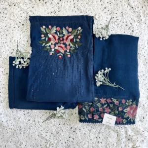 soft_silk_darkblue_1 Soft Silk with Handwork Unstitched Salwar Suit - Dark Blue